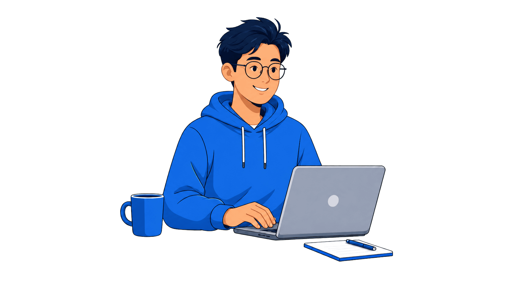GigCampus illustrated man working at a laptop